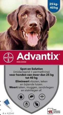 Advantix 10% Korting! &#xAE, Spot On Solution Voor Honden Voor Honden 10 Kg 25 Kg (6 Pipetten )