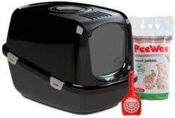 PeeWee EcoDome XXL Zwart +3 Kg Houtkorrels +Schepje, Kattenbak Combideal -Dierenwinkel peewee ecodome kattenbak startpakket zwartzwart 46880