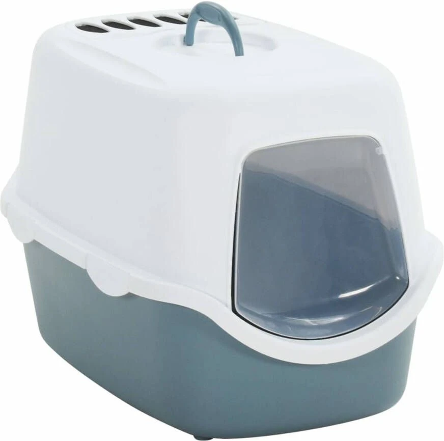VidaXL Kattenbak Met Deksel 56x40x40 Cm Polypropeen Wit En Blauw 3 VidaXL Kattenbak Met Deksel 56x40x40 Cm Polypropeen Wit En Blauw