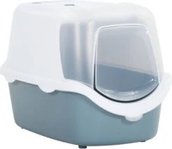 VidaXL Kattenbak Met Deksel 56x40x40 Cm Polypropeen Wit En Blauw